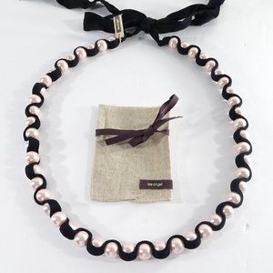 Lee Angel Pink Pearl Ribbon Tie Necklace NWT 450
